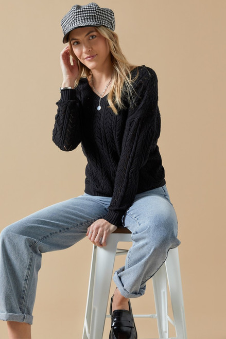 Audbrie Pointelle Knot Back Pullover Sweater
