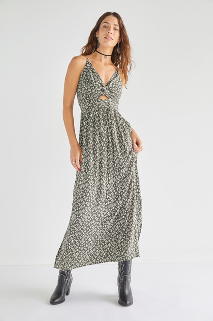 Margaret Cactus Twist Front Keyhole Maxi Dress