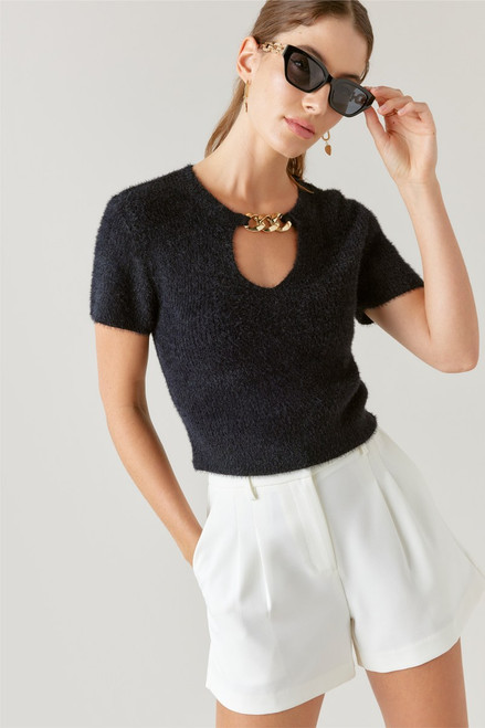 Alina Fuzzy Keyhole Sweater Tee