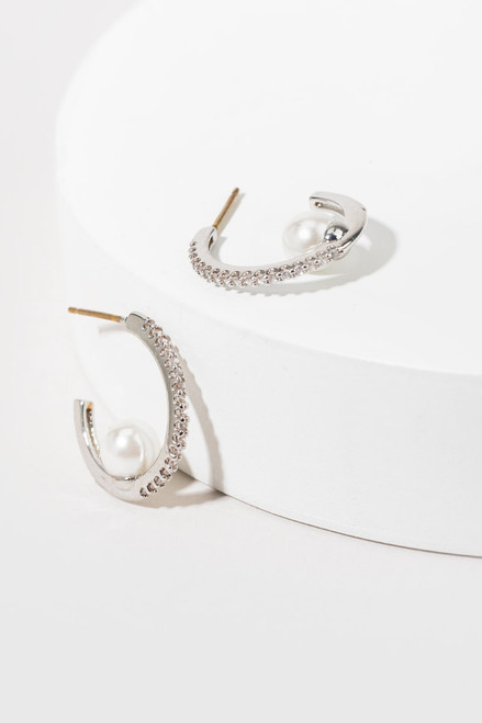 Roselle Silver Pearl Hoops