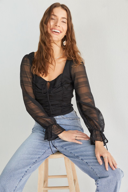 Amber Ruched Sheer Sleeve Blouse