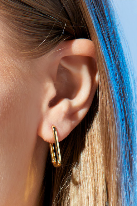 Demi-Fine Gold Plated Rectangle Hoop Earrings