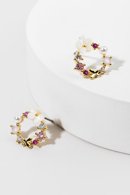 Phyllis Flower Gems Stud Earrings