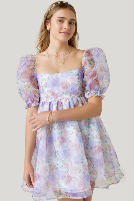 Christina Puff Sleeve Floral Mini Dress