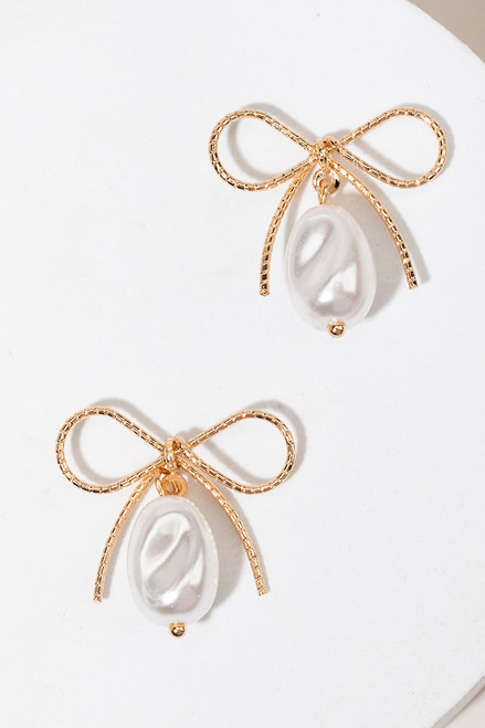 Courtney Pearl Bow Drop Earring