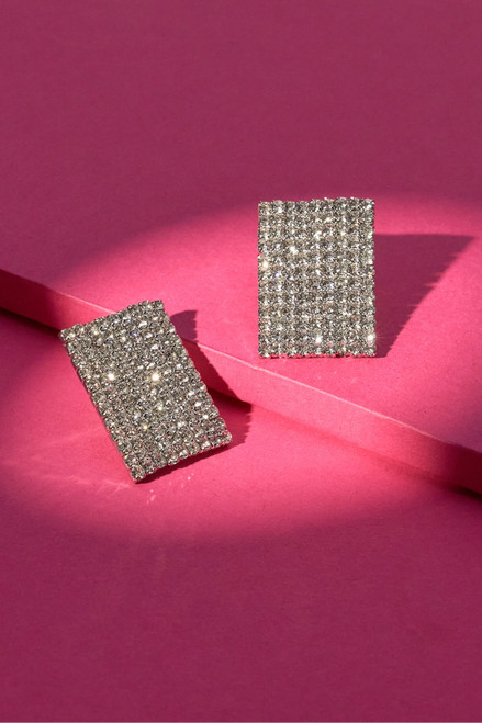 Luxe 14K Gold Plated Rectangle Pave Stud Earrings