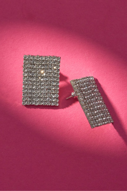 Luxe 14K Gold Plated Rectangle Pave Stud Earrings