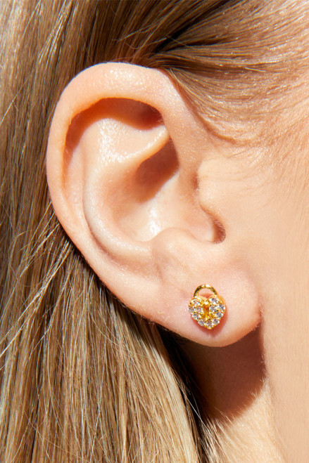 Demi-Fine Gold Plated CZ Heart Locket Stud Earrings