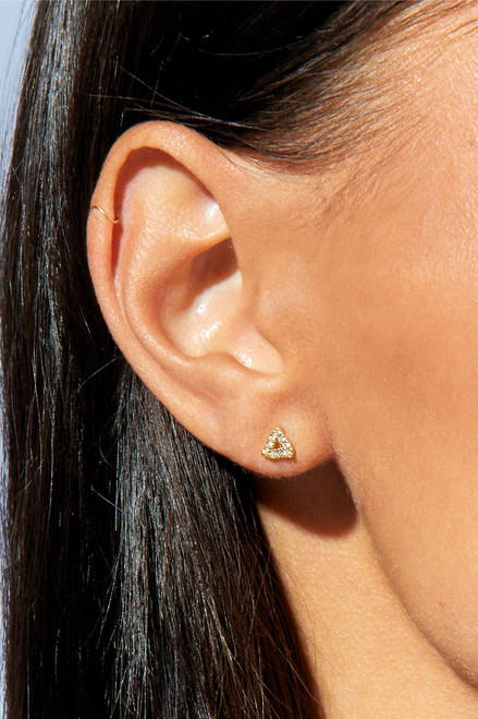 Demi-Fine Gold Plated CZ Pave Triangle Stud Earrings