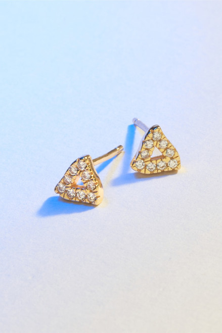 Demi-Fine Gold Plated CZ Pave Triangle Stud Earrings