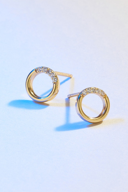 Demi-Fine Gold Plated CZ Pave Circle Stud Earrings