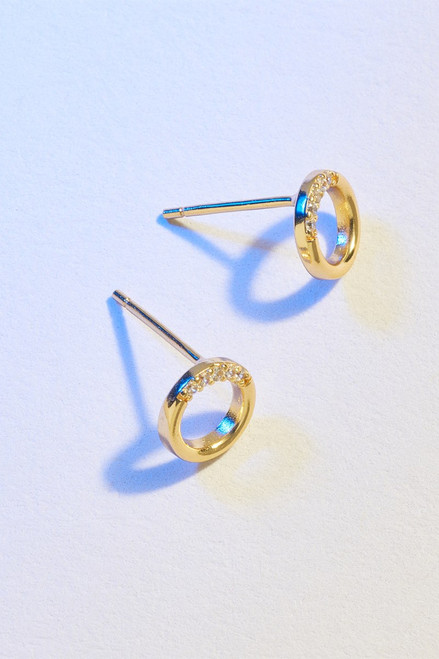 Demi-Fine Gold Plated CZ Pave Circle Stud Earrings