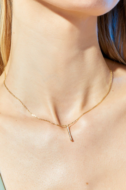 Demi-Fine Gold Plated CZ Vertical Bar Pendant Necklace