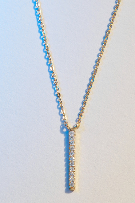 Demi-Fine Gold Plated CZ Vertical Bar Pendant Necklace