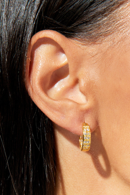 Demi-Fine Gold Plated Double Pave CZ Hoops