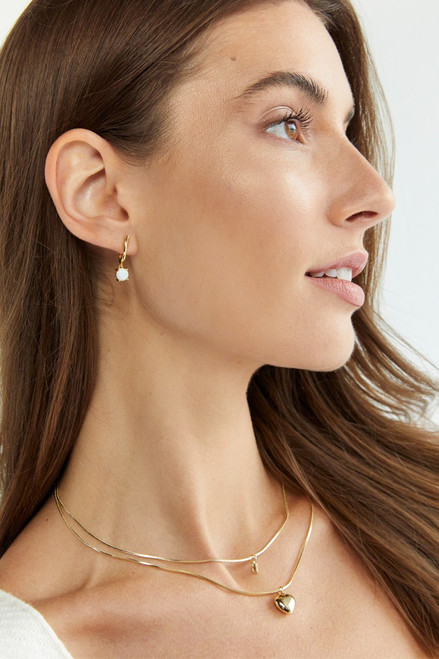 Cassandra 14K Gold Dipped Opal Charm Hoop Earrings