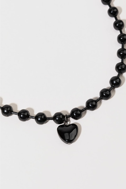 Evelyn Black Metal Ball Heart Pendant Necklace
