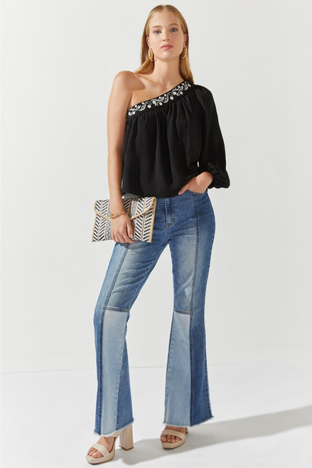 Brenda One Shoulder Embroidered Blouse