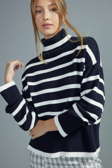 Gordina Oversized Turtleneck Stripe Sweater