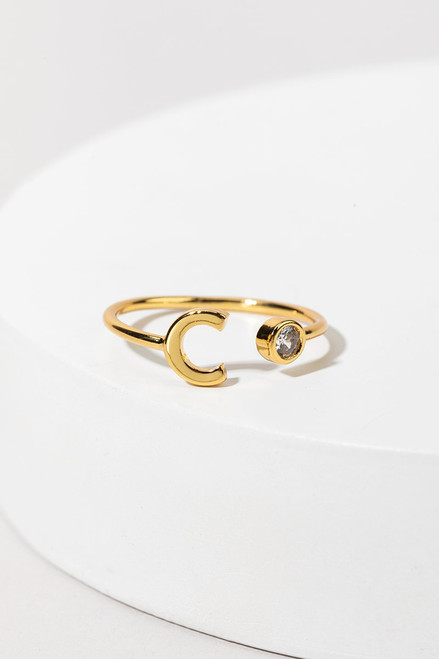 Ellie 14K Gold Dipped CZ Initial Adjustable Ring