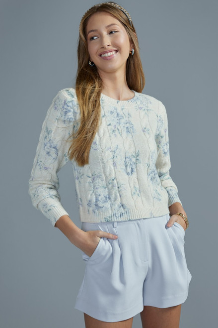 Grace Cable Knit Floral Pullover Sweater