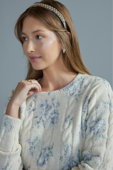 Grace Cable Knit Floral Pullover Sweater