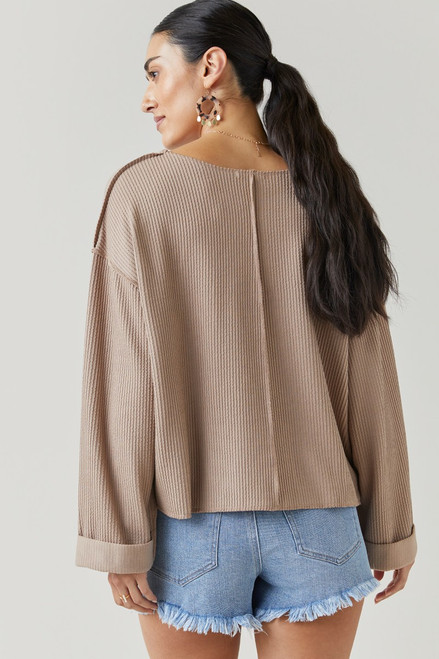 Kara Taupe Long Sleeve Ribbed Knit Top