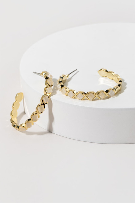 May Square Cateye Stone Hoop Earrings