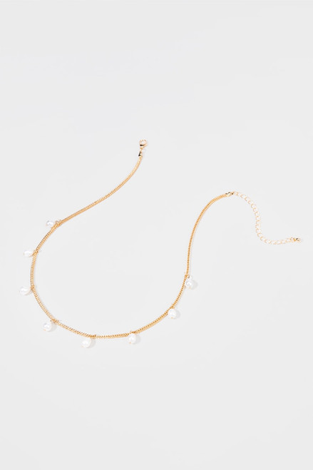 Hana Pearl Station Herringbone Chain Necklace