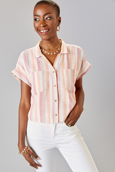 Donella Striped Button Down Boxy Top