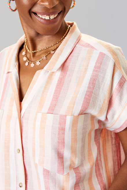 Donella Striped Button Down Boxy Top