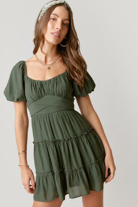 Cassie Tie Back Puff Sleeve Mini Dress