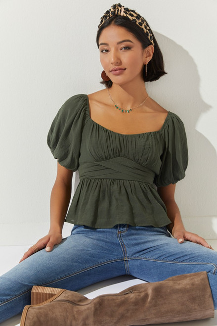 Ruby Puff Sleeve Tie Back Blouse