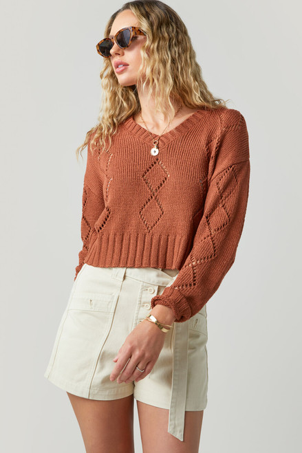 Kendra V-neck Pointelle Sweater