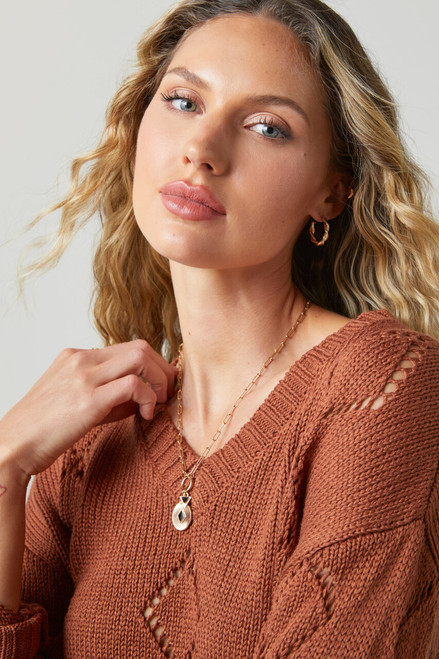 Kendra V-neck Pointelle Sweater