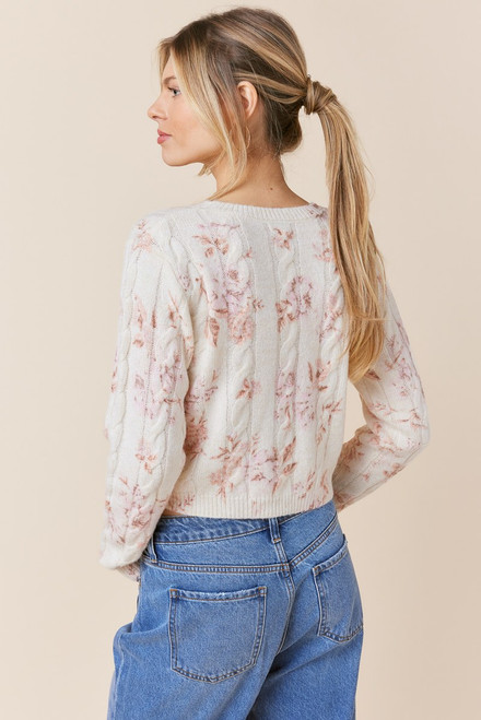 Sophie Cable Knit Floral Pullover Sweater