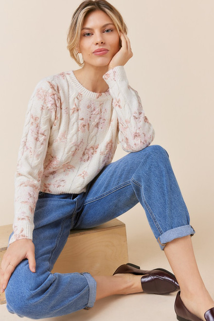 Sophie Cable Knit Floral Pullover Sweater
