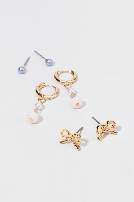 Lina Blue Pearl Bow Earring Set