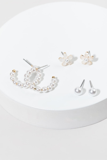 Mira Pearl Flower Stud Hoop Earring Set