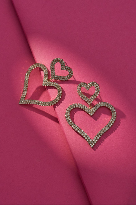 Luxe Gold Plated CZ Pave Heart Chandelier Earrings