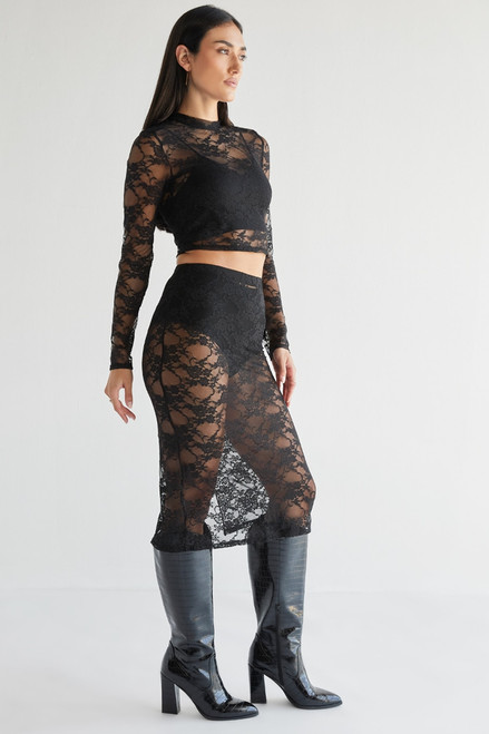Mae Black Lace Midi Skirt
