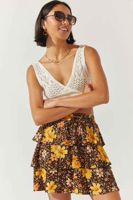 Brielle Floral Tiered Flippy Mini Skirt