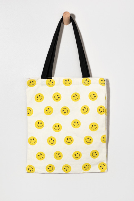 Flora Smiley Face Printed Canvas Tote