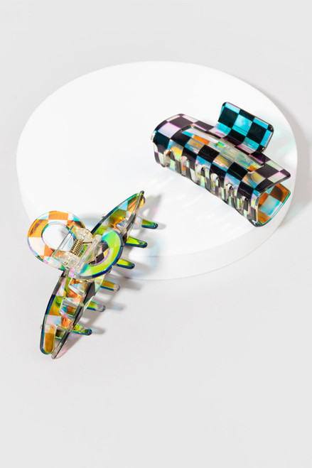 Norma Iridescent Checkered Hair Claws