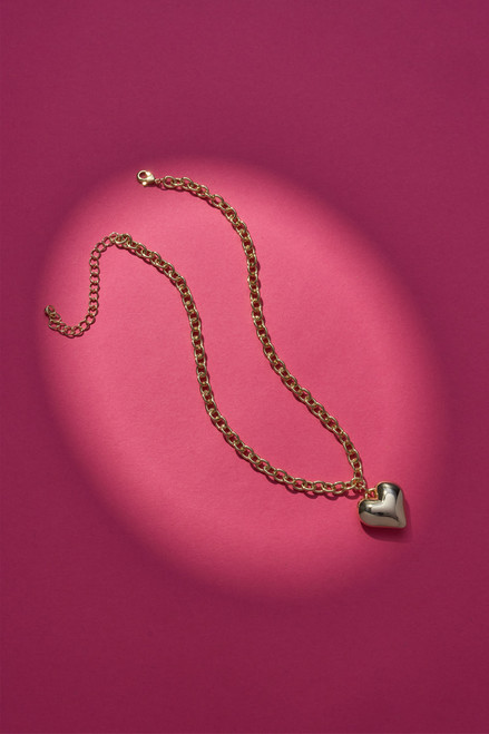 Luxe 14K Gold Plated Puffy Heart Pendant Necklace