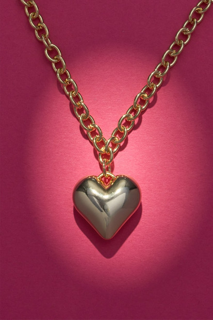 Luxe 14K Gold Plated Puffy Heart Pendant Necklace
