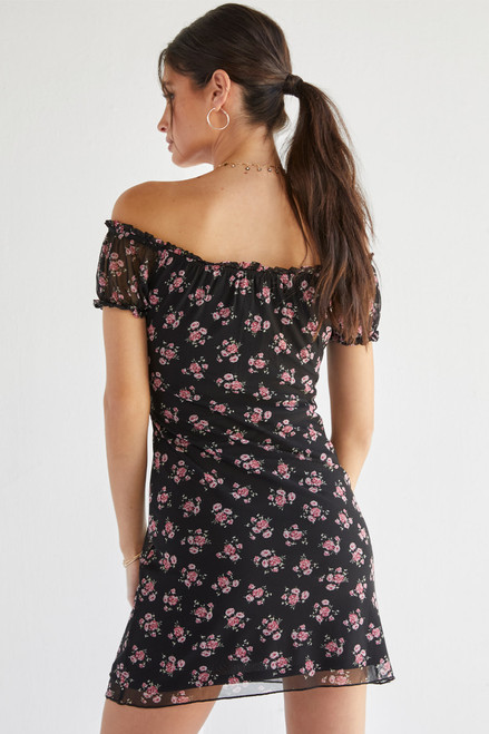 Quinn Floral Mesh Off The Shoulder Mini Dress