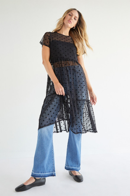 Ivy Mesh Clipdot Tiered Midi Dress