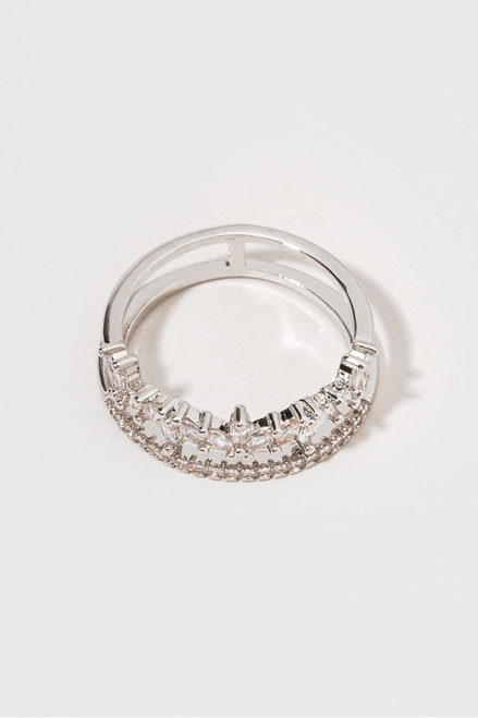 River Fine Silver Plated Double Row CZ Ring