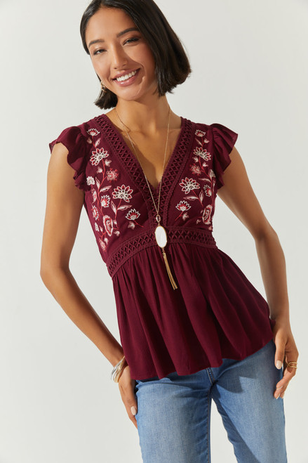 Gloria Flutter Embroidered Blouse